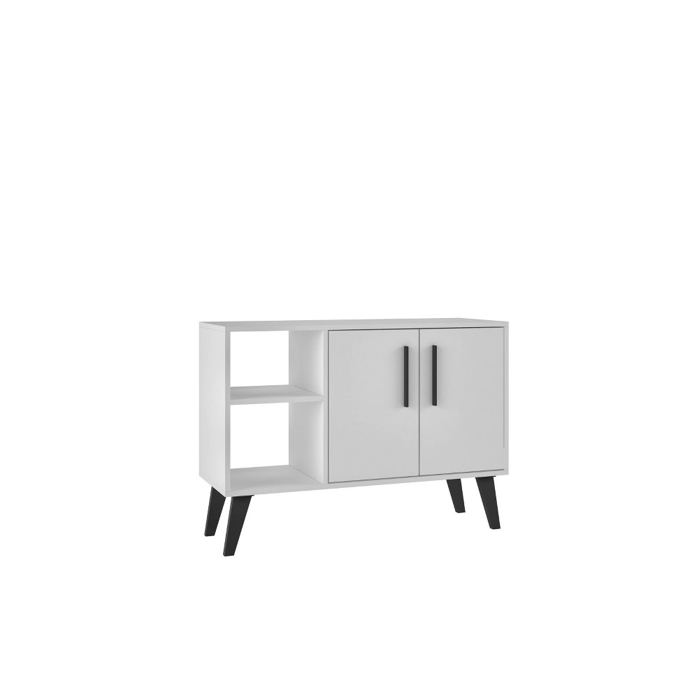 Manhattan Comfort 35.43" Amsterdam Sideboard White: Mid-Century Modern, Matte Finish, 4 Fixed Shelves
