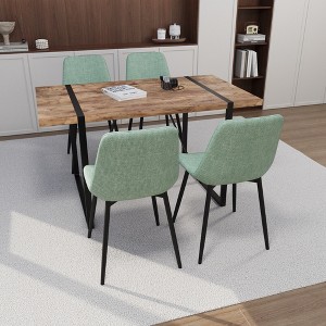 Gulches 5-Piece Mid-Century Dining Set - 55" Dark Wood MDF Rectangular Table with Metal Base + 4 Suede Upholstered Chairs, Modern Industrial Style - 1 of 4