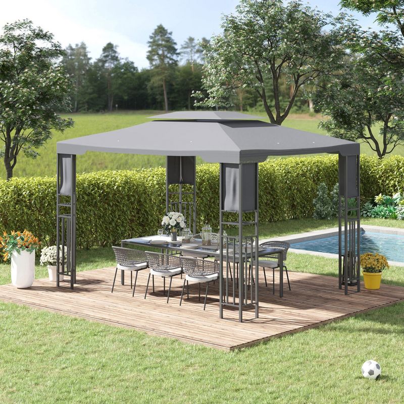 Outsunny 13' x 10' Patio Gazebo Outdoor Canopy Shelter with Double Vented Roof, Storage Shelves, Steel Frame for Lawn, Backyard and Deck, 3 of 7