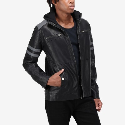X RAY Mens Motorcycle PU Leather Jacket With Faux Shearing Lining in BURGUNDY Size Small — фото 3