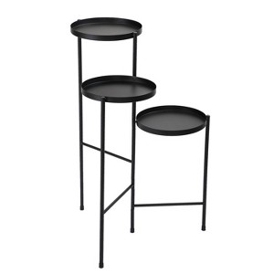 Sevobal Utility Storage Shelves, 3 Tiers Tall Plant Display Shelf with Round Trays, Plant Stand for Balcony Patio Home, Black, 16.5"*9.8"*30" - 1 of 4