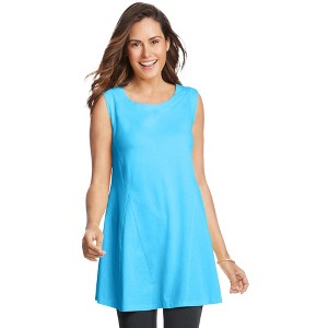 Woman Within Plus Size Sleeveless Fit-And-Flare Tunic Top - 1 of 4