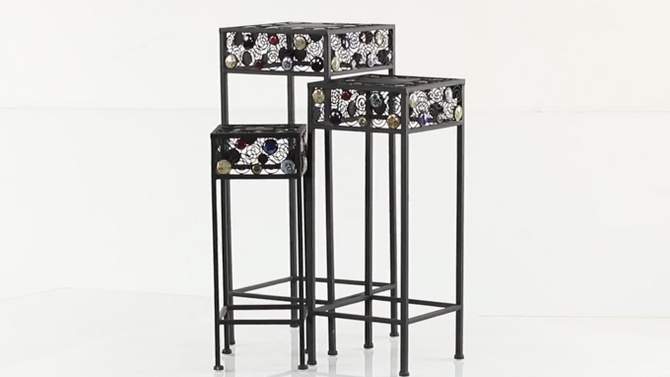 Set of 3 Metal and Ceramic Square Plant Stand with Bead Detailing Black - Olivia &#38; May, 2 of 7, play video