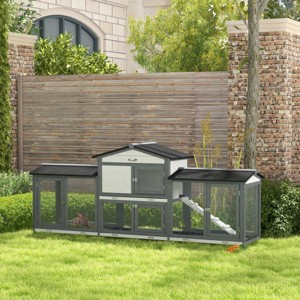 Wooden Rabbit Hutch Pet Playpen House Enclosure Large Outdoor Bunny With Double Side Ramp,For Guinea Pig Chicken Duck And Small Animals-Cuddlewood - 1 of 4