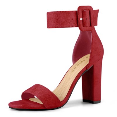 Allegra K Women Zipper Buckle Ankle Strap Block Heel Sandals Red 8 : Target