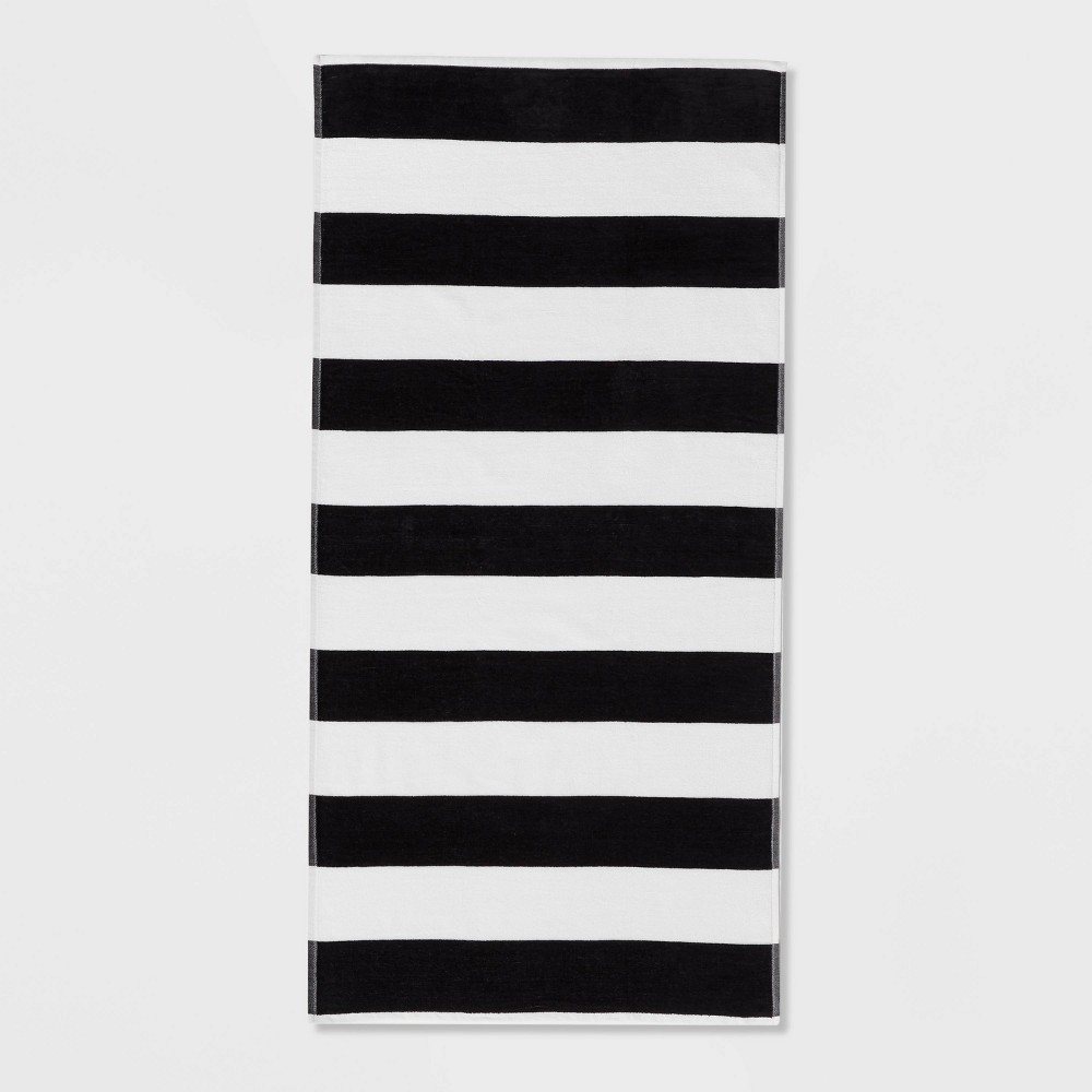 Photos - Towel Striped Beach  Black/White - Sun Squad™