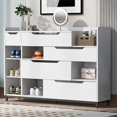 Entryway Shoe Cabinet with Doors, Wooden Sideboard Cabinet , Freestanding Shoe Rack Organizer, Shoe Storage Cabinet for Hallway Living Room