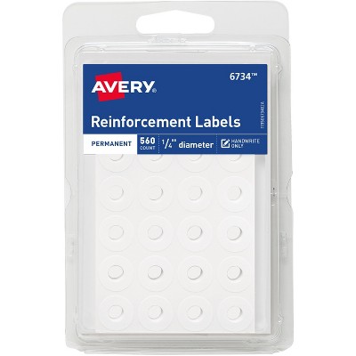 Avery Permanent Reinforcment labels 1/4" Dia 560/PK White 06734