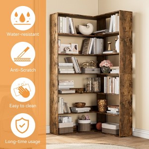 6 Tier Industrial Corner Bookshelf - L-Shaped Tall Bookcase with Baffles & Wooden Shelves for Living Room, Home Office - 1 of 4