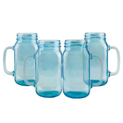 Darware 24oz Mason Jar Mugs w/ Handles, 4pk; Glass Drinking Glasses for Cold Beverages