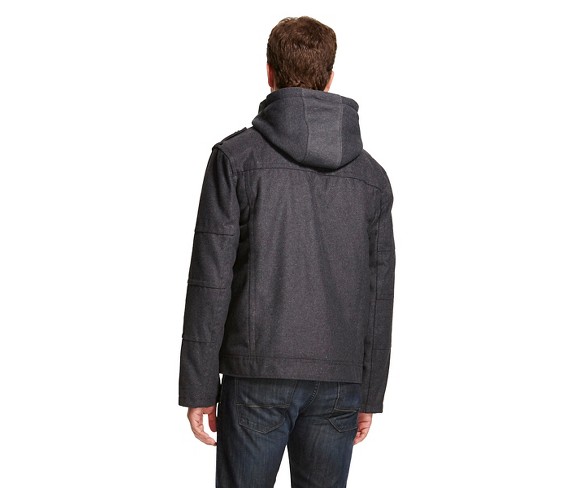 Urban Republic - Men's Wool Blend Hooded Jacket Charcoal Heather S
