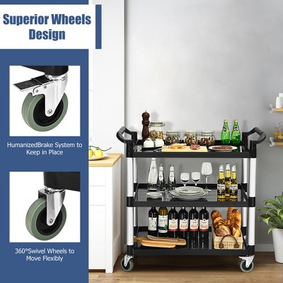 Black and Silver 3-Shelf Aluminum Utility Cart with Casters
