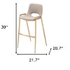 HomeRoots Set of Two 30" Beige And Gold Faux Leather And Steel Low Back Bar Height Bar Chairs - 3 of 4