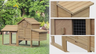 Gray Wooden Chicken Coop with Nesting Box and Removable Tray