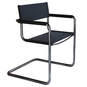 HomeRoots 23" Silver And Black Genuine Leather and Stainless Steel Arm Chair - 1 of 4