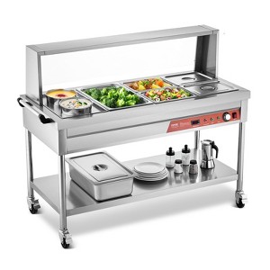 VEVOR Commercial Food Warmer,5 Pans+2 Pots Electric Steam Table,1800W Buffet Catering Food Warmer with Shield Undershelf Wheels,Stainless Steel,Silver - 1 of 4