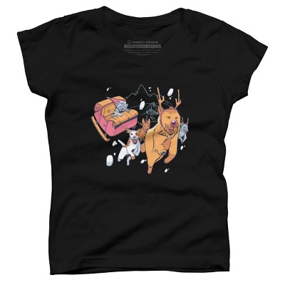 Girl's Design By Humans Christmas santa cat By ArtStyleAlice T-Shirt