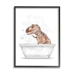Stupell Industries T-Rex Dinosaur in Bubble Bath White Brown - 1 of 4
