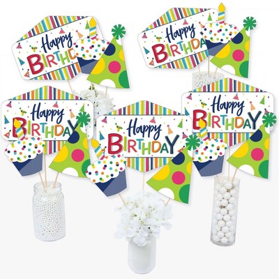 Big Dot of Happiness Cheerful Happy Birthday - Colorful Birthday Party Centerpiece Sticks - Table Toppers - Set of 15