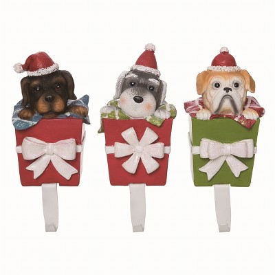 Transpac Resin Multicolor Christmas Dog Present Stocking Holder Set of 3