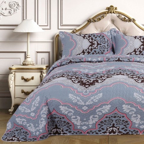 3 Pieces Luxury Floral Pattern Polyester Lightweight Soft Bedspread Set -  Piccocasa : Target