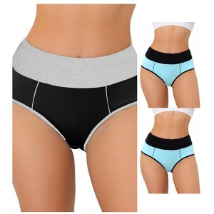 Allegra K Women's High-Waisted Tummy Control Color-Block Available in Plus Size Briefs 3 Packs - 1 of 4