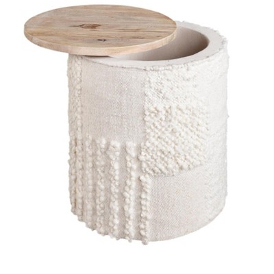 White Boucle Patchwork Storage Side Table