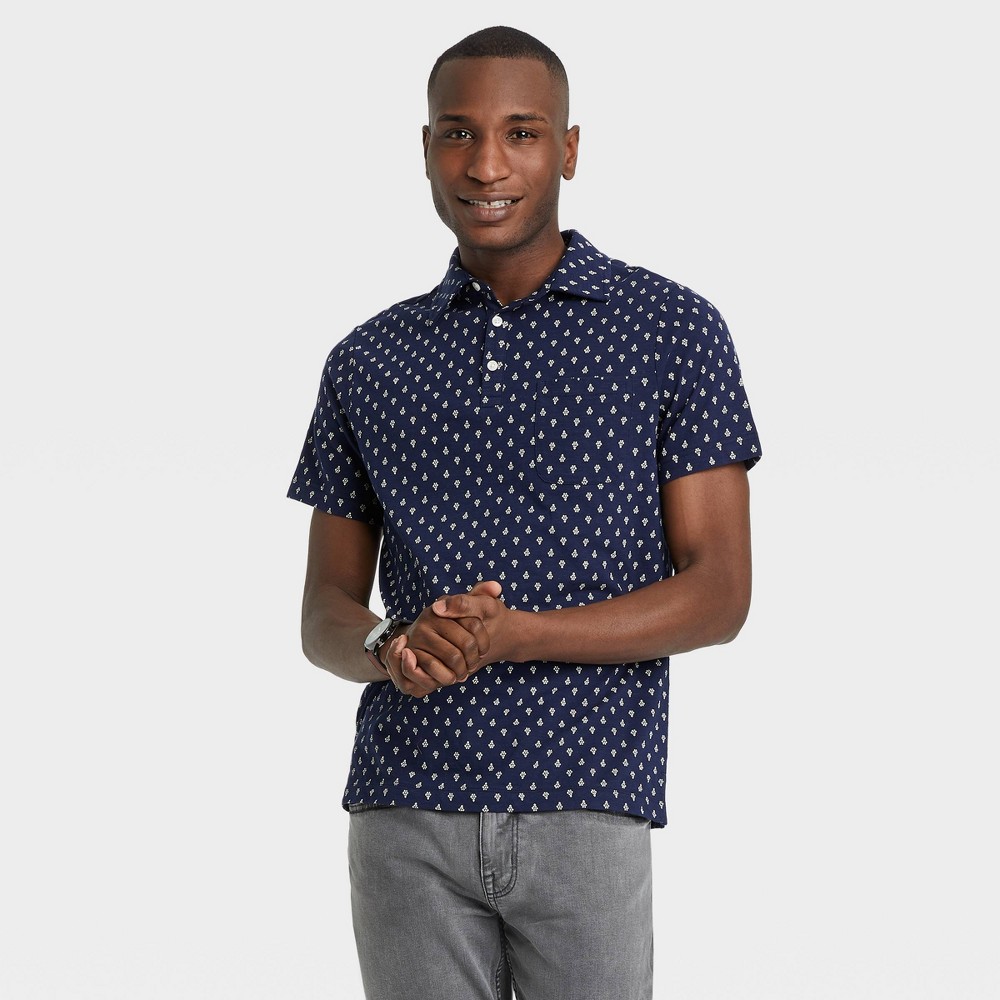 Men's Short Sleeve Collared Polo Shirt - Goodfellow & Co Navy Blue/Shapes S
