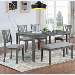 Lyngins 6-Piece Modern Wooden Dining Table Set for 6 People– Rectangular Table, 4 Upholstered Armless Chairs & Bench, for Living Room/Kitchen - 1 of 4