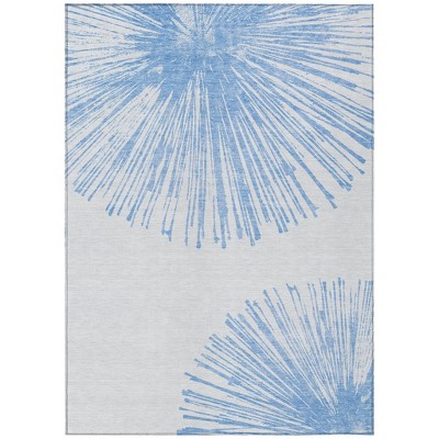 Denim Blue And Ivory Abstract Washable Indoor Outdoor Area Rug