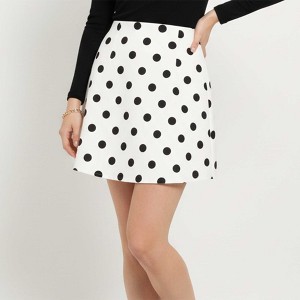 Cherie Code Women’s Polka‑Dot A‑Line Mini Skirt – Brown with Pink Dot Print Casual Chic - 1 of 4