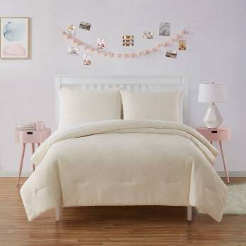 Plush Embossed Hearts Kids' Comforter Set White - Olivia & Finn