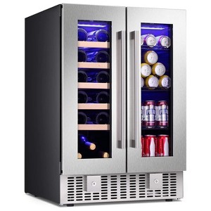 R.W.FLAME Beverage Fridge with Dual-Zone Cooler and Glass Door, 24-Inch Under Counter Design，Built-in or Freestanding, Smart Touchscreen - 1 of 4