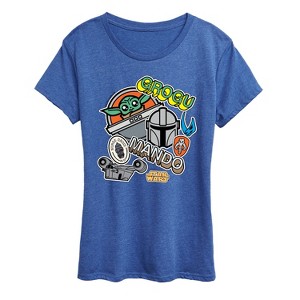 Women's - Star Wars - The Mandalorian Mando Grogu Stickers Short Sleeve Graphic T-Shirt - 1 of 4