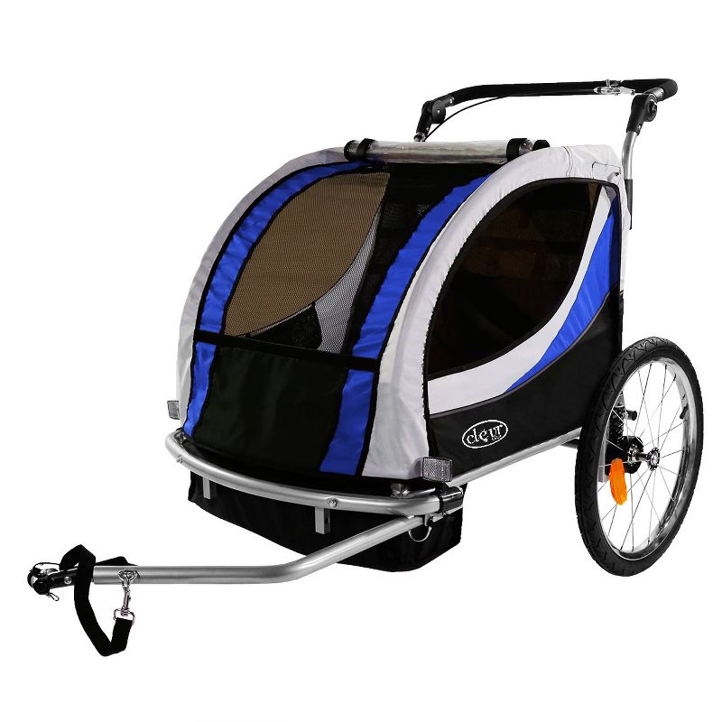ClevrPlus Deluxe 3-in-1 Bike Trailer Stroller Jogger for Kids, Blue, 2 of 8