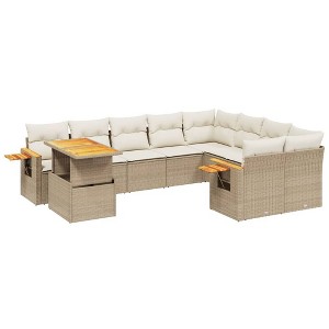 vidaXL 10 Piece Patio Sofa Set with Cushions Beige and Cream Poly Rattan - 1 of 4