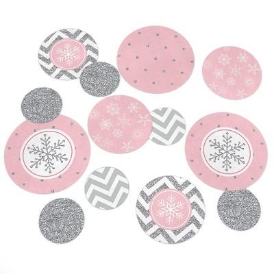 Big Dot of Happiness Pink Winter Wonderland - Holiday Snowflake Birthday Party Baby Shower Giant Circle Confetti - Party Décor - Large Confetti 27 Ct