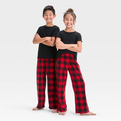 Image of Kids' Buffalo Check Microfleece Holiday Matching Family Pajama Pants - Wondershop™ Red XS