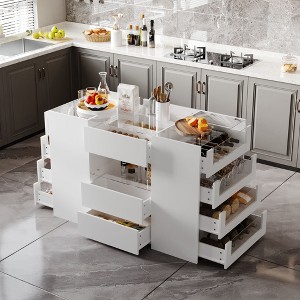 FUFU&GAGA White Kitchen Island with Tempered Glass Top, Multifunctional Storage with 14 Drawers Cabinet,Prep Station - 1 of 4