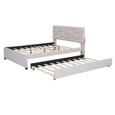 NicBex Full Size Upholstered Platform Bed with Twin Size Trundle for Adults/Boys/Girls