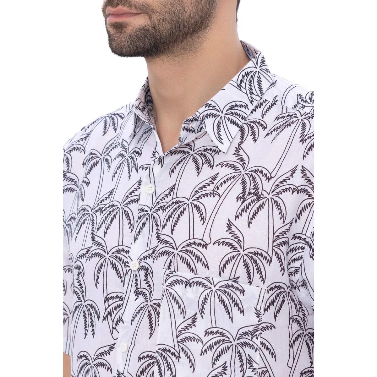 HAPPY BAY Men's Hawaiian Shirts Short Sleeve Button Down Shirt Mens Casual Shirts Linen Effect Tropical Beach Summer Party Shirts XXL Black,Tree - thumbnail 3