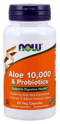 Aloe Vera 10,000 & Probiotics by Now Foods  -  60 VegCap