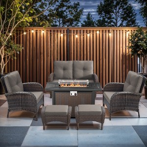 Buenhomino 7pcs Outdoor Patio Furniture Set with Fire Pit Table, Rattan Wicker Loveseat Glider Sets with Ottomans, High back Chairs and Coffee Table - 1 of 4