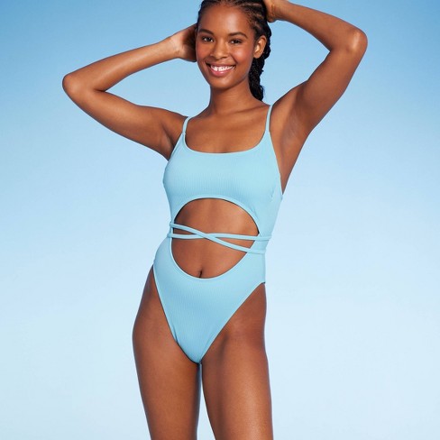 Ivee Blue Cheeky Ribbed One Piece Swimsuit 