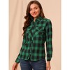 Allegra K Women Check Roll Up Sleeves Flap Pockets Brushed Shirt - 2 of 4
