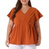 Agnes Orinda Women's Plus Size Summer V Neck Flare Short Sleeve Lace Pleated Peplum Blouses - 2 of 4