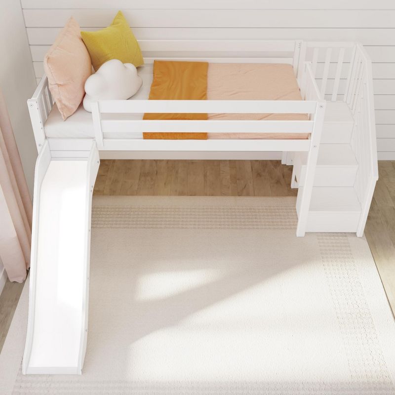 Max & Lily Twin Size Low Loft Bed with Slide and Stairs, Solid Wood Kids Platform Bed with 14” Guardrails, 5 of 6