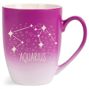 100 North Zodiac Design 10 Ounce Pink and White Two Toned Ombre, Comfortably Fits Your Hands, Ceramic Tea Coffee Cup Mug, Aquarius - 1 of 1