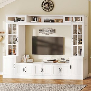 AMERLIFE 98" W Wall Unit TV Stand with Storage for TVs up to 80",  White - 1 of 4