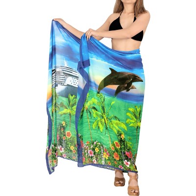 LA LEELA Women's Summer Beach Bikini Wraps Sarong Cover up Wrap Skirt Swimsuit Swimwear Bathing Suit Cover Ups for Womens One Size Blue, Tree